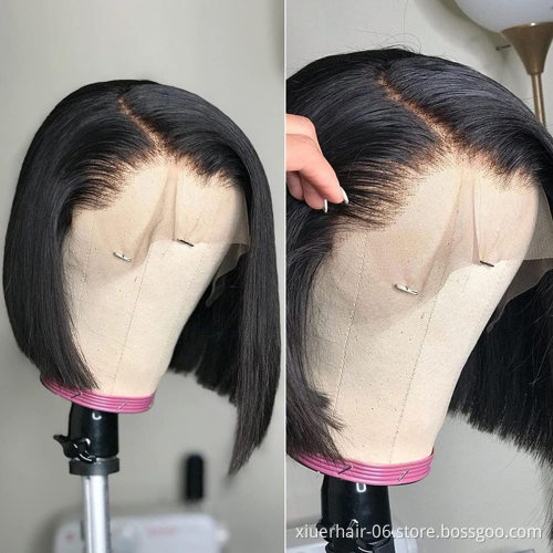 100% Virgin Brazilian Human Hair Lace Front Bob Wigs Cheap Wholesale Natural Human Hair Wigs For Black Women Hd Lace Frontal Wig